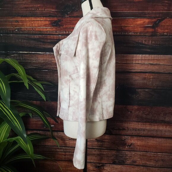 NWT Bagatelle Faux Suede Moto Jacket XS Cream Rose Tie Dye Full Zip - Picture 4 of 10